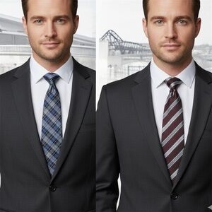 Pronto Uomo Couture 2 Hand Made Mens Silk Neckties  Blue Plaid & Burgundy Stripe